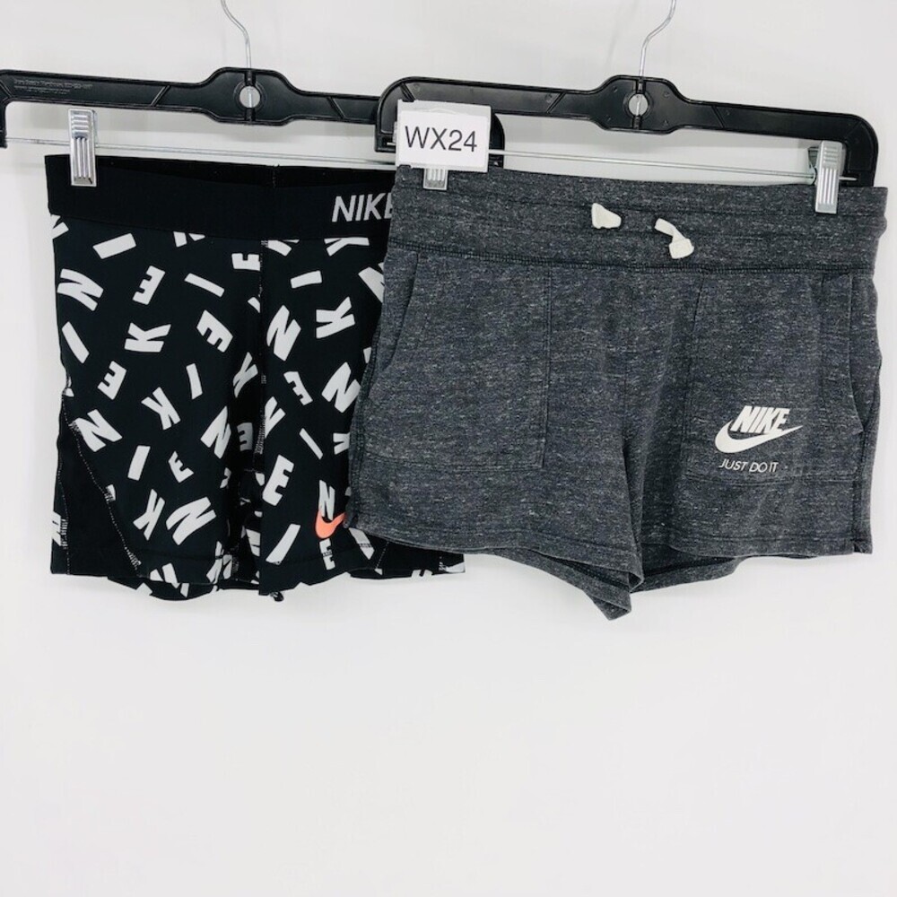 Nike Lot of 2 Girls Black & Gray Cotton & Polyester Dri-Fit Active Shorts Size L